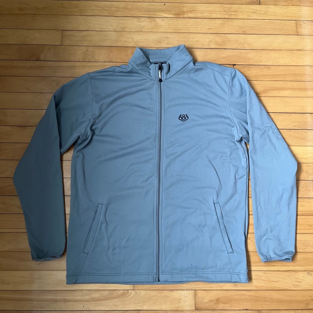 686 Smarty Full Zip Fleece Jacket Mens XL Blue Gray Mock Neck Thumbhole Cuffs